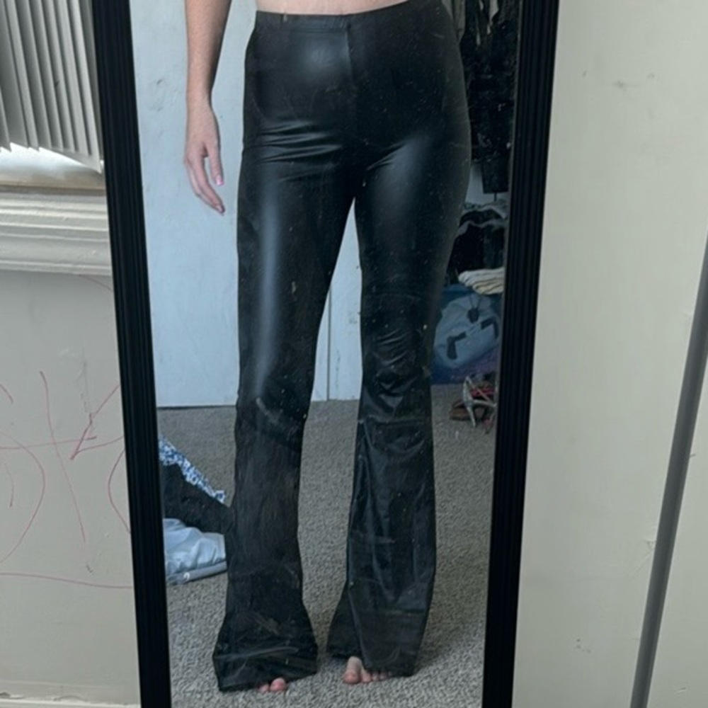 Black Faux Leather Flare Pants